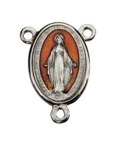 25mm Oval Miraculous Centerpiece with Silver Plated Frame and Red Enamel