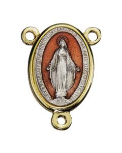 25mm Oval Miraculous Centerpiece with Gold Frame and Red Enamel