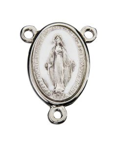 25mm Oval Miraculous Centerpiece with Silver Plated Frame and White Enamel