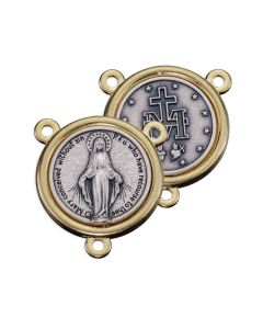 26mm Miraculous Medal Silver Ox Centerpiece in Gold Setting
