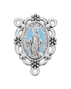 1 1/4" Miraculous Medal Silve Ox Centerpiece with Aqua Epoxy
