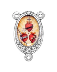 1" Three Hearts of Jesus, Mary and Joseph Rosary Centerpiece with Flower Border Two Sided Epoxy Images