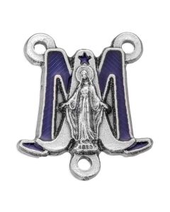 3/4 inch. Miraculous Medal Centerpiece Silver Oxidized with Blue