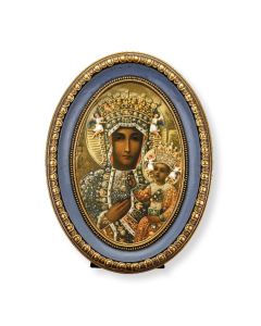5 1/2" x 7 1/2" Oval Gold-Leaf Frame with a Our Lady of Czestochowa Print-P65