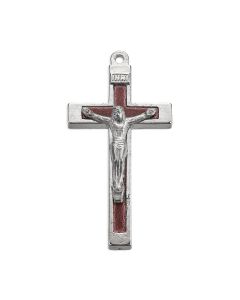 1 1/2" Maroon Wood Nickel Bound Crucifix with Antiqued Silver Corpus