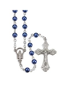 Sapphire Faux Pearl Bead Rosary