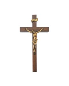 10" Walnut Wood Cross with Museum Gold Finish Corpus