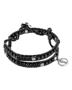 Black Wood Blessed Beads Wrap Bracelet with Saint Christopher Medal