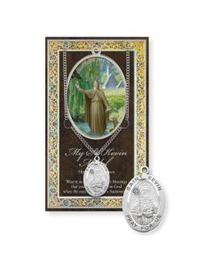 Saint Kevin Genuine Pewter Medal on a 24" Chain with Biography and Picture Folder