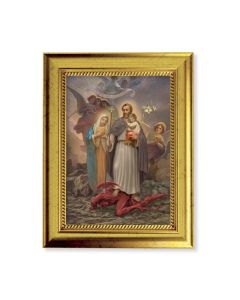 6 3/4" X 8 3/4" Gold Leaf Finish Frame with 5" X 7" St. Joseph "Terror of Demons" Textured Art