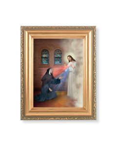 5.5" x 7" Antique Gold Frame with a Saint Faustina with Divine Mercy Print