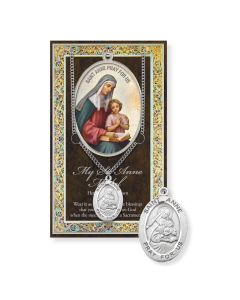 Saint Anne Genuine Pewter Medal on a 18" Chain with Biography and Picture Folder