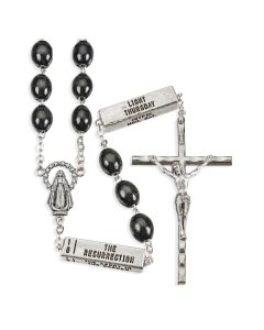 Oval Black Wood Beads with 20 Mysteries of the Rosary Pater Beads