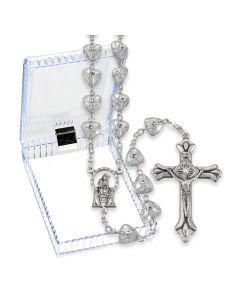 Crystal Etched Heart Shaped Bead Rosary, Boxed