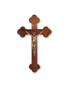 10" Budded Walnut Crucifix with Museum Gold Tone Corpus