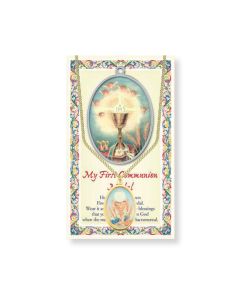 Gold Oval Communion Epoxied Medal and a 18" Chain