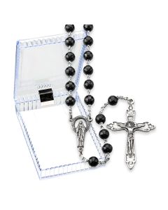 Black Acrylic Bead Rosary, Boxed