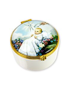 Porcelain Rosary Box with Baptismal Glass Cover