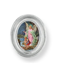 3 1/2" x 4 1/2" Silver Oval Frame with a Guardian Angel Print-P65