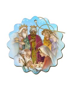 3 1/2" x 3 3/8" Fine Art Wooden Christmas Ornament with Gold Accents