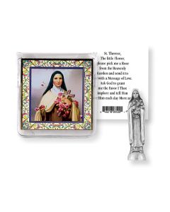 Saint Theresa Pocket Statue with Holy Card in a Clear Pouch-P65
