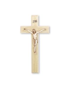 10" Oak Wood Cross with Museum Gold Finish Corpus