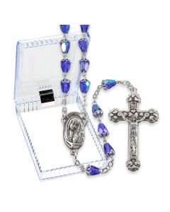 Sapphire Tear Shaped Bead Rosary, Boxed