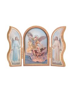 St. Michael Standing Natural Wood Triptych
