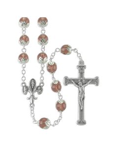 Tulip Capped Amethyst Glass Bead Rosary, Boxed