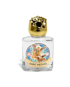 8 ml. 2" Glass Saint Michael Holy Water Bottle with Gold Rose Cap