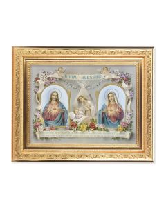 8 1/4" x 10 1/4" Gold Ornate Frame with a 6" x 8" Baby Room Blessing-Sacred Hearts Print