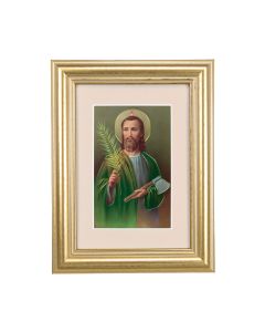 5 1/4" x 6 3/4" Gold Leaf Frame-Cream Matte with a 2 1/2" x 3 3/4" Saint Jude Bust Print