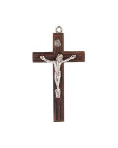 Dark Brown Wood Crucifix with Antiqued Silver Corpus