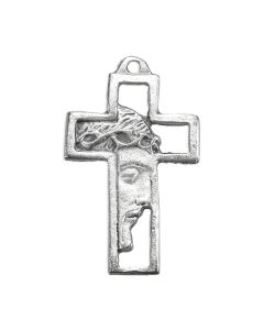 1 3/8" Antiqued Silver Oxidized Pierced Christ Profile Cross