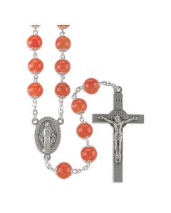 8mm Coral Double Capped Glass Bead Rosary-P65
