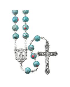 8mm Light Blue Lava Bead Rosary