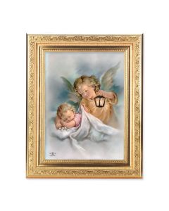 8 1/4" x 10 1/4" Gold Ornate Frame with a 6" x 8" Guardian Angels with Lantern Print