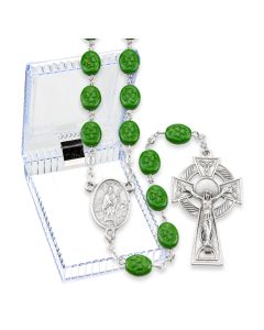 Saint Patrick Rosary with Flat Shamrock Beads, Boxed