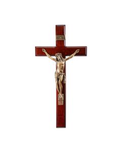 13" Cherry Wood Cross with Museum Gold Finish Corpus