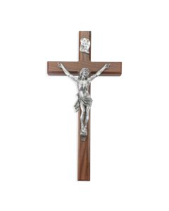 15" Walnut Cross with a Fine Pewter Corpus