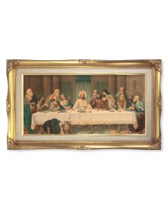 14" x 24" Gold Leaf Wood Frame with Linen Border and a 10" x 20" Parietti: Last Supper Print