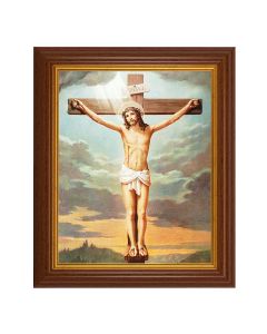 10 1/2" x 12 1/2" Walnut Finish Beveled Frame with 8" x 10" Crucifixion Textured Art
