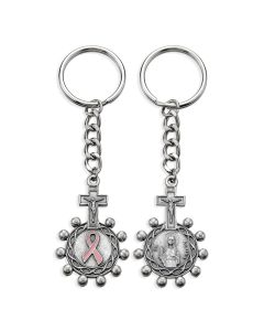 Saint Agatha Breast Cancer Rosary Ring Keychain