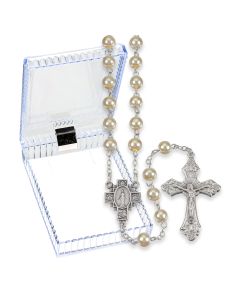 6mm White Pearl Rosary in a Plastic Hinged Box