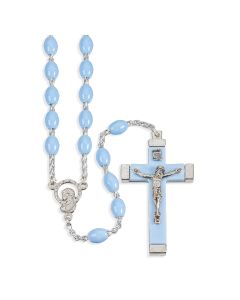 Blue Acrylic Bead Rosary with Metal Bound Crucifix