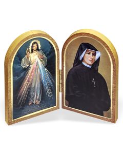 Divine Mercy and Faustina Standing Natural Wood Diptych