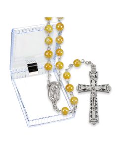 6mm Lemon Marbleized Rosary with Center and Crucifix, Boxed