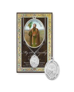 Saint Timothy Genuine Pewter Medal on a 24" Chain with Biography and Picture Folder