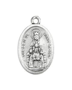 1" Oval Antiqued Silver Oxidized Our Lady of Montserrat and Sacred Heart of Jesus Medal