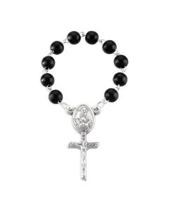 6mm First Communion One Decade Black Bead Rosary with Vinyl Pouch and Card -P65